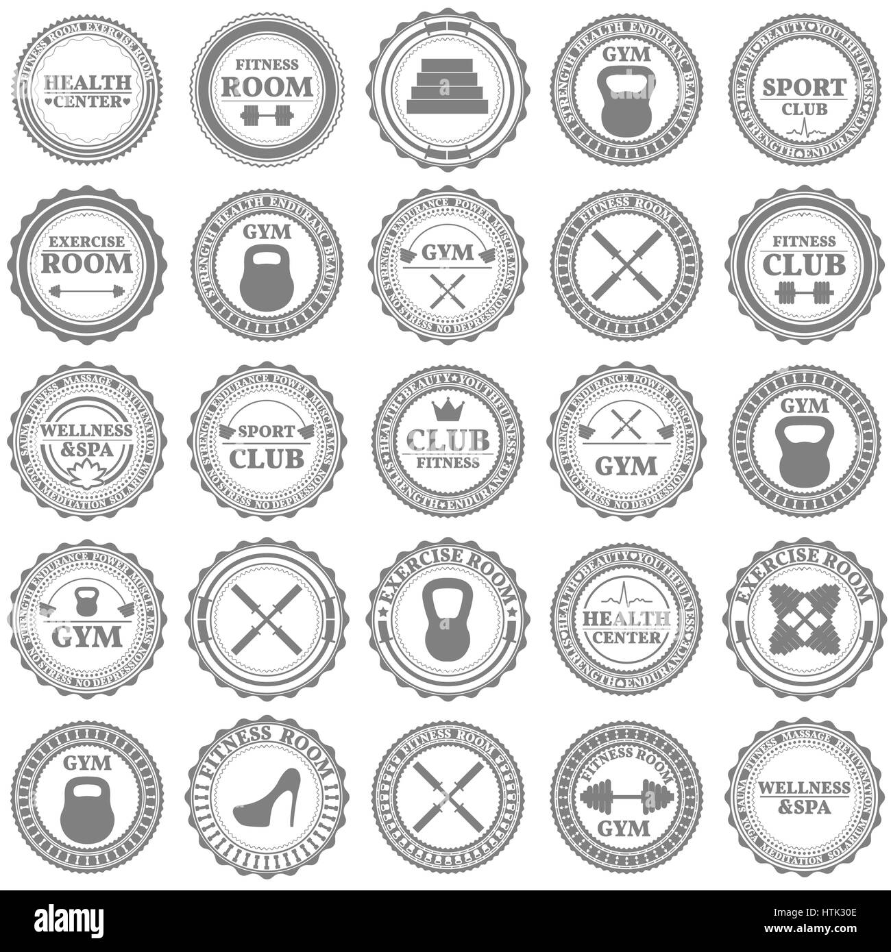 Un gruppo di venti-cinque sport emblemi, etichette, loghi ed elementi di design in stile retrò, illustrazione vettoriale. Illustrazione Vettoriale