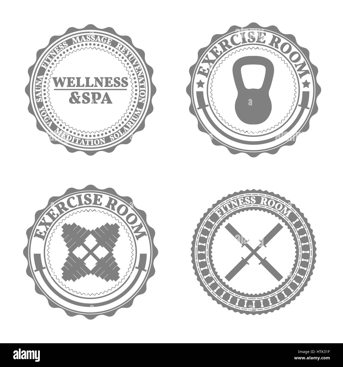 Set di quattro sport emblemi, etichette, loghi ed elementi di design in stile retrò, parte quarta, illustrazione vettoriale. Illustrazione Vettoriale