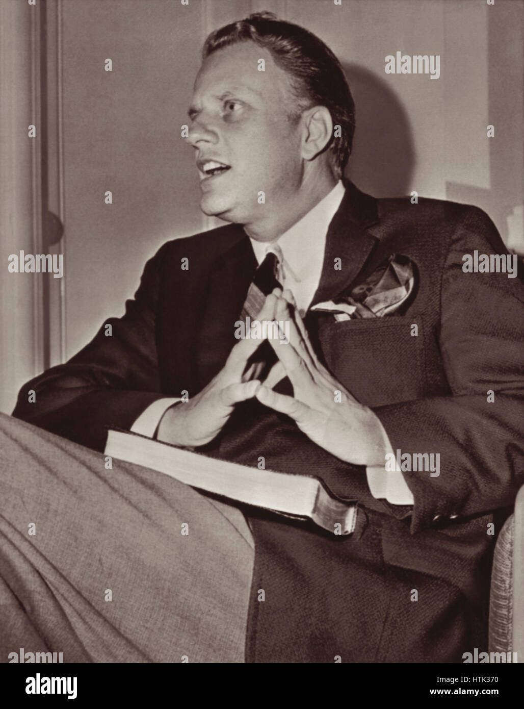 Evangelista Billy Graham in Los Angeles, la California il 15 agosto 1963, il giorno prima del lancio di un mese-lungo crociata evangelistica che ha aperto in L.A. Foto Stock