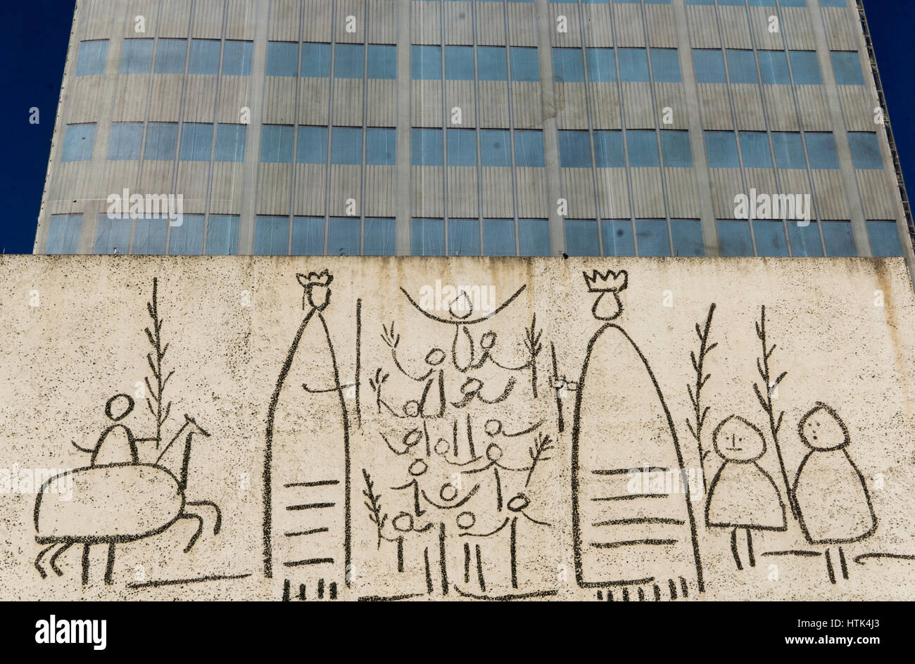 Collegio degli architetti di Barcellona,murale di Picasso, la Catalogna, Spagna. Foto Stock