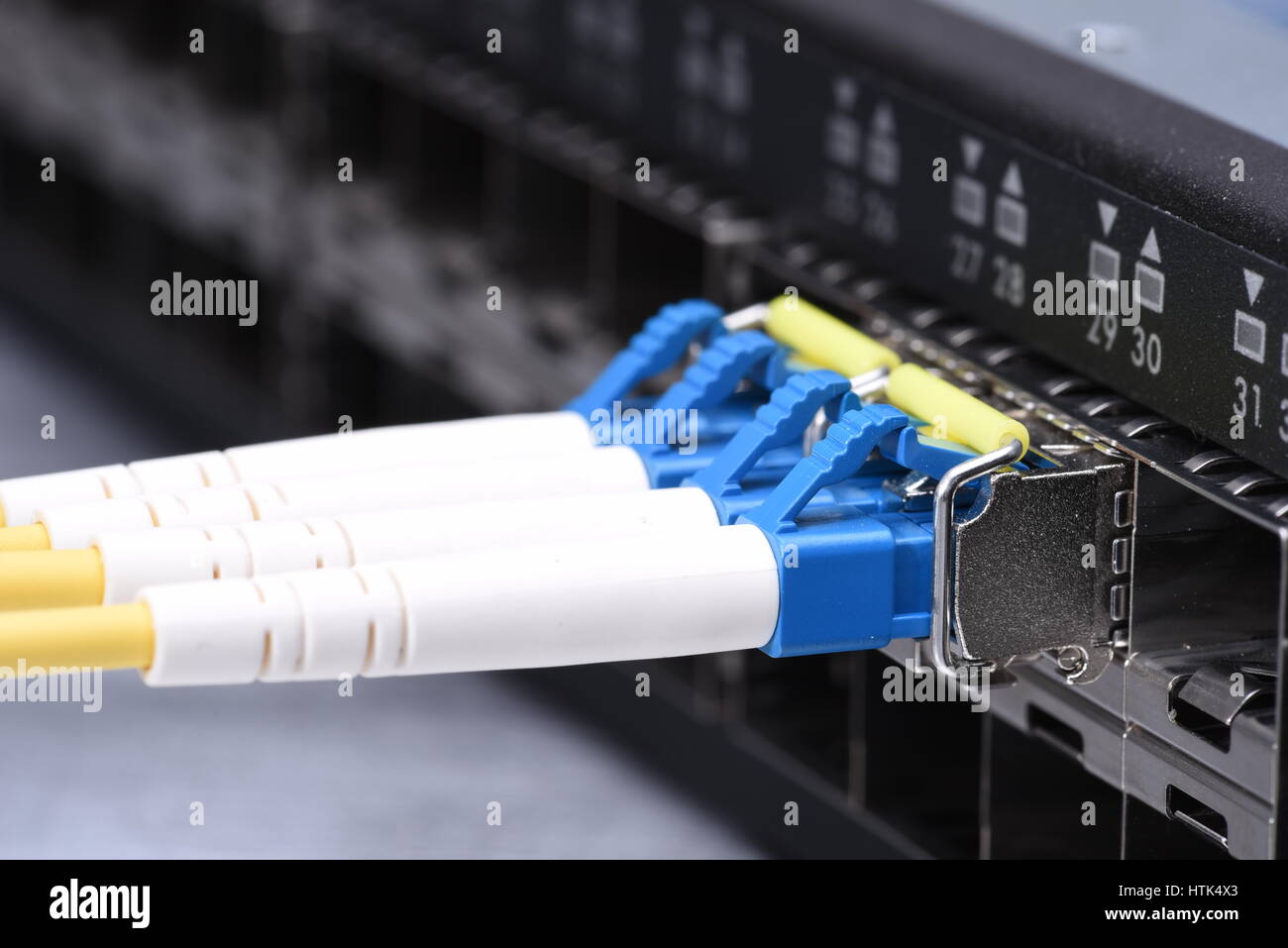 La tecnologia internet dispositivi in fibra ottica Cavi di rete nell'interruttore Foto Stock