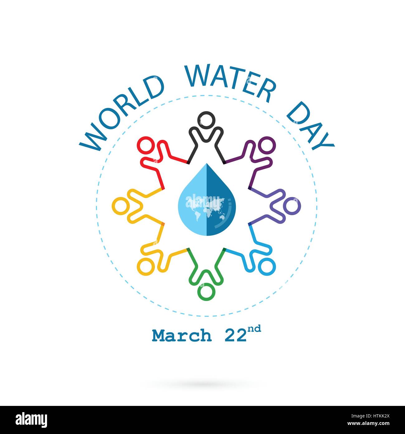 Goccia d'acqua e la mappa del mondo con persone vettore icona logo design template.Giornata mondiale dell'acqua idea campagna per il biglietto di auguri e di poster.illustrazione vettoriale Illustrazione Vettoriale