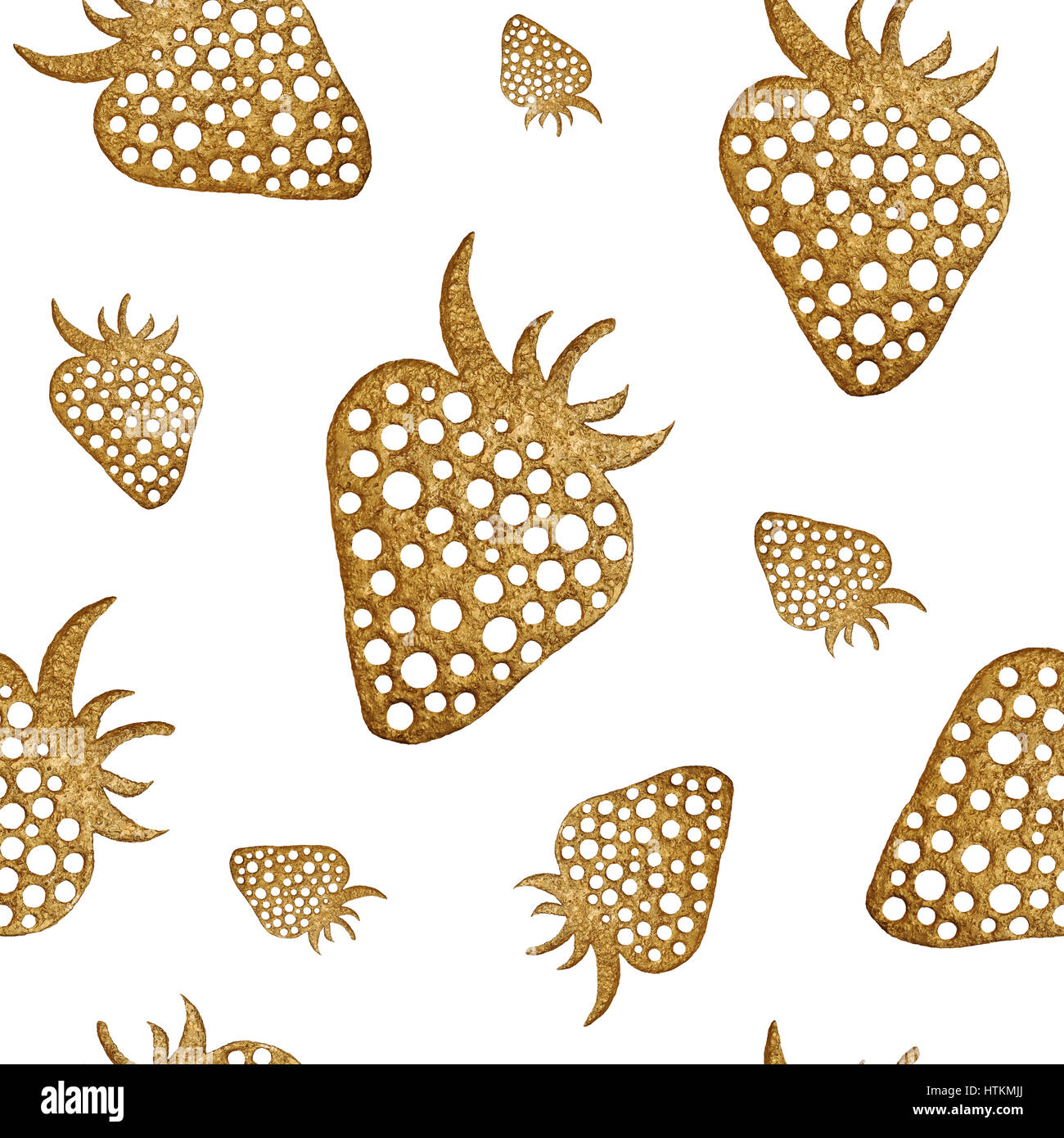 Oro pattern di fragola. Berry dipinto a mano astratto dello sfondo. Golden seamless texture di sfondo, il confezionamento, disegno tessile tessuto. Foto Stock