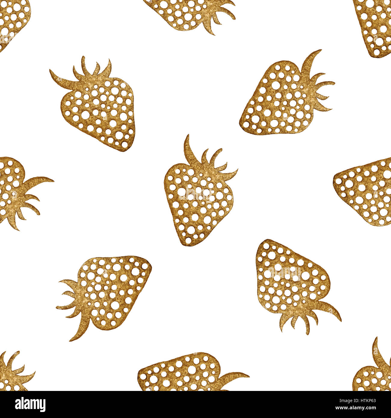Oro pattern di fragola. Berry dipinto a mano astratto dello sfondo. Golden seamless texture di sfondo, il confezionamento, disegno tessile tessuto. Foto Stock