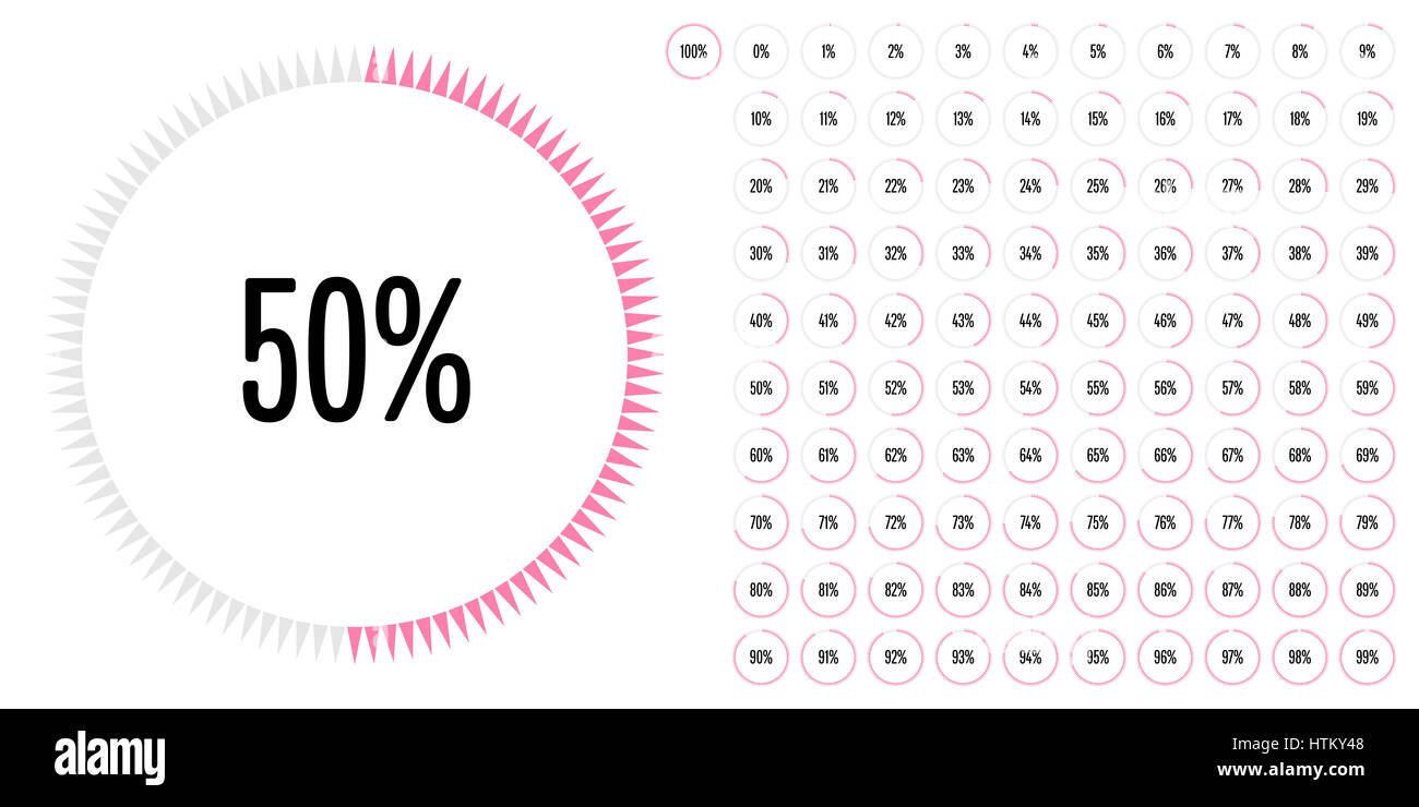 Set di cerchio diagrammi di percentuale da 0 a 100 per il web design, l'interfaccia utente (UI) o una infografica - indicatore con rosa Foto Stock