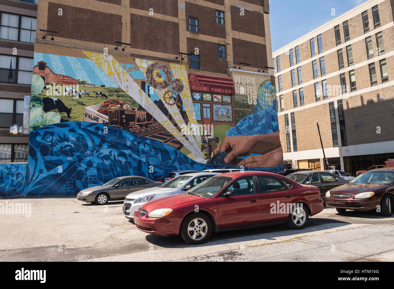 In che modo noi pesci, murale di impatto sociale Studios e Eric Okdeh, Archworks Edificio, 125 North 8th Street, centro città, Philadelphia, Stati Uniti d'America Foto Stock