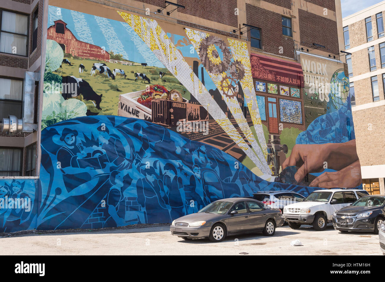 In che modo noi pesci, murale di impatto sociale Studios e Eric Okdeh, Archworks Edificio, 125 North 8th Street, centro città, Philadelphia, Stati Uniti d'America Foto Stock