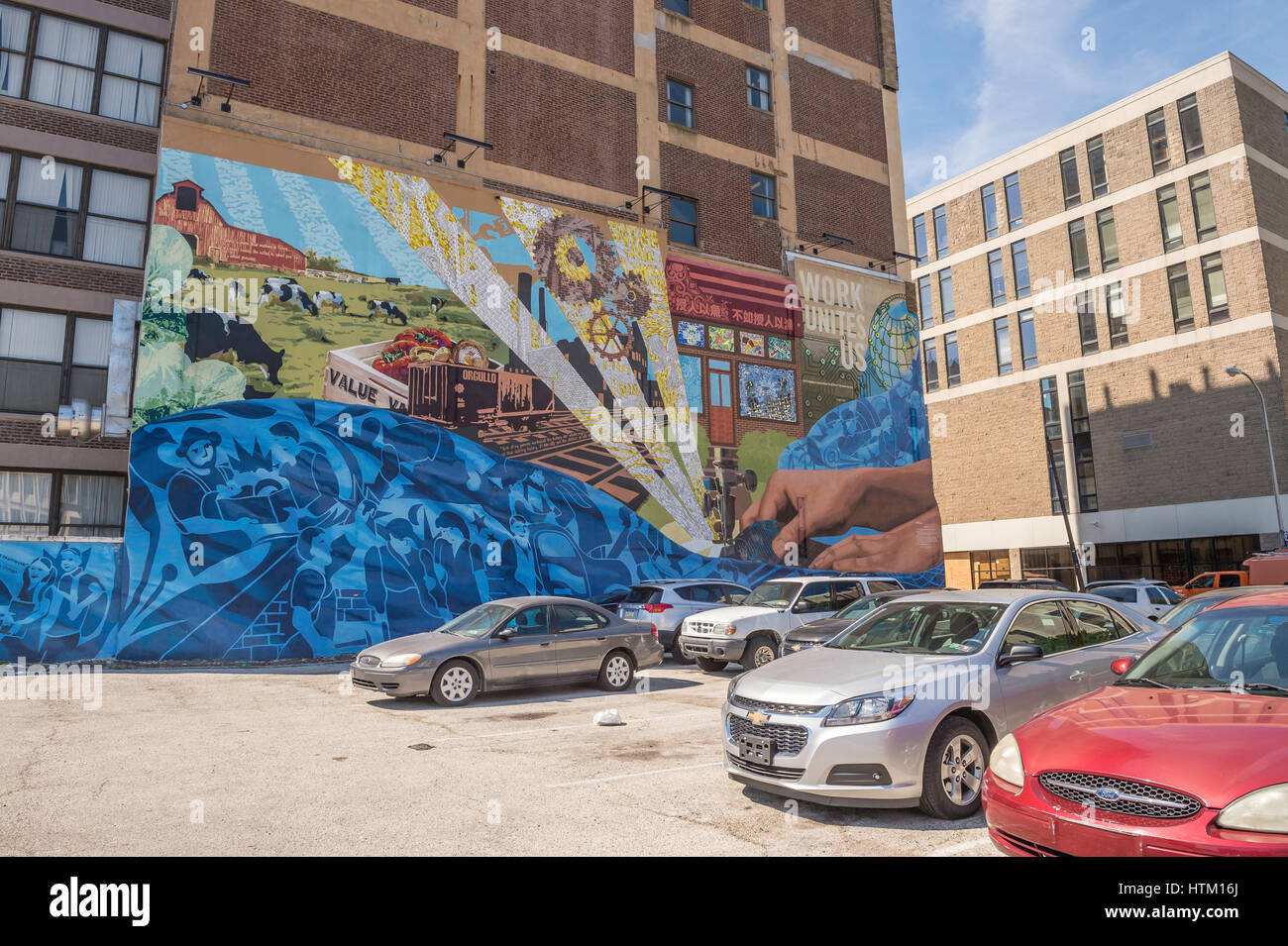 In che modo noi pesci, murale di impatto sociale Studios e Eric Okdeh, Archworks Edificio, 125 North 8th Street, centro città, Philadelphia, Stati Uniti d'America Foto Stock
