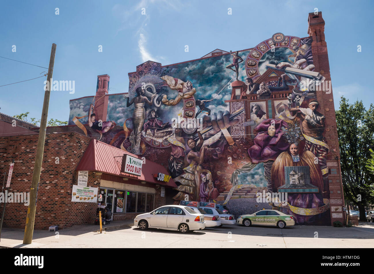 Teatro della vita, murale, da Meg Saligman e Juan Dimida, Philadelphia, PA, Stati Uniti d'America Foto Stock