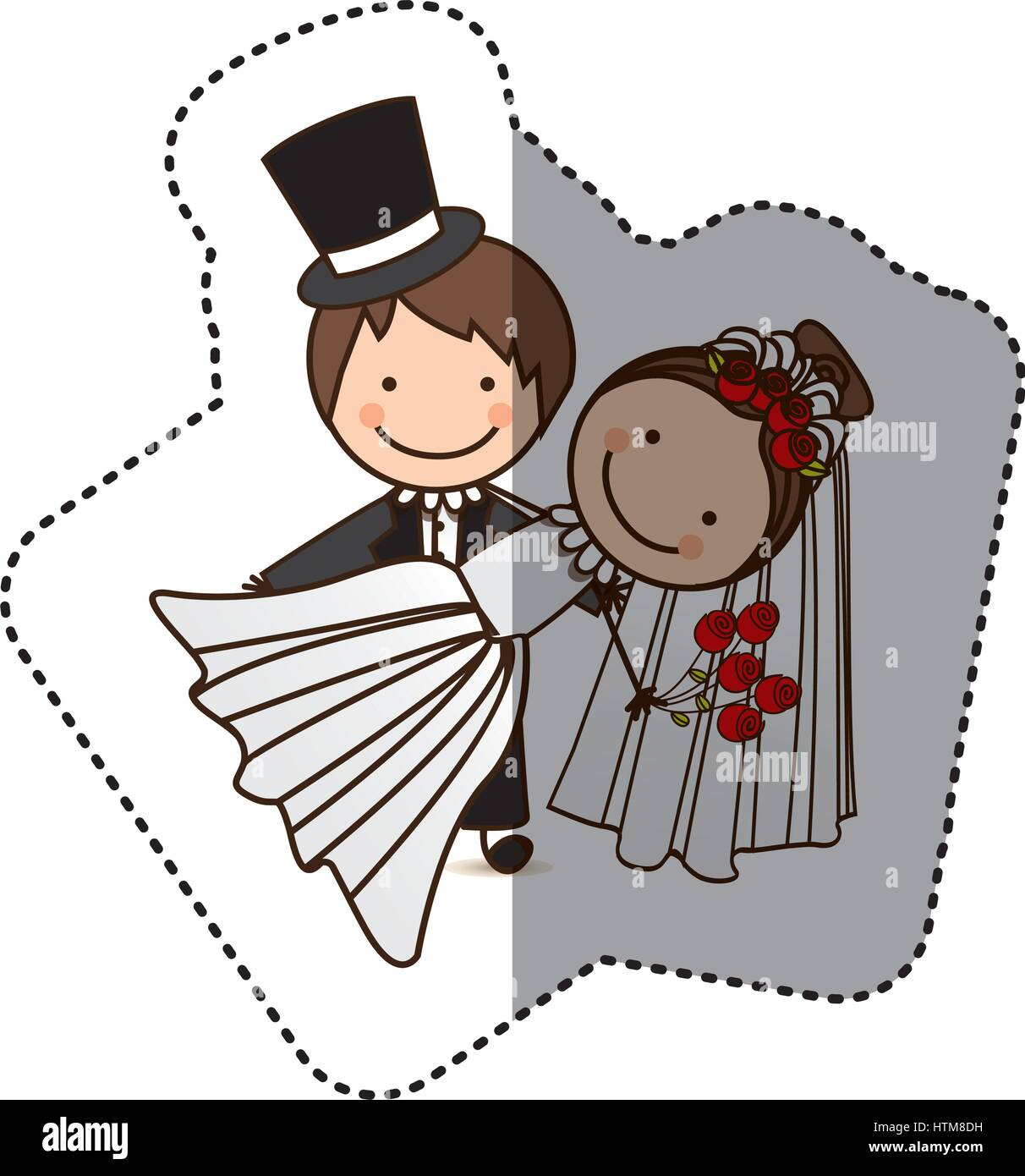 Adesivo colorato caricatura giovane icona di nozze Illustrazione Vettoriale