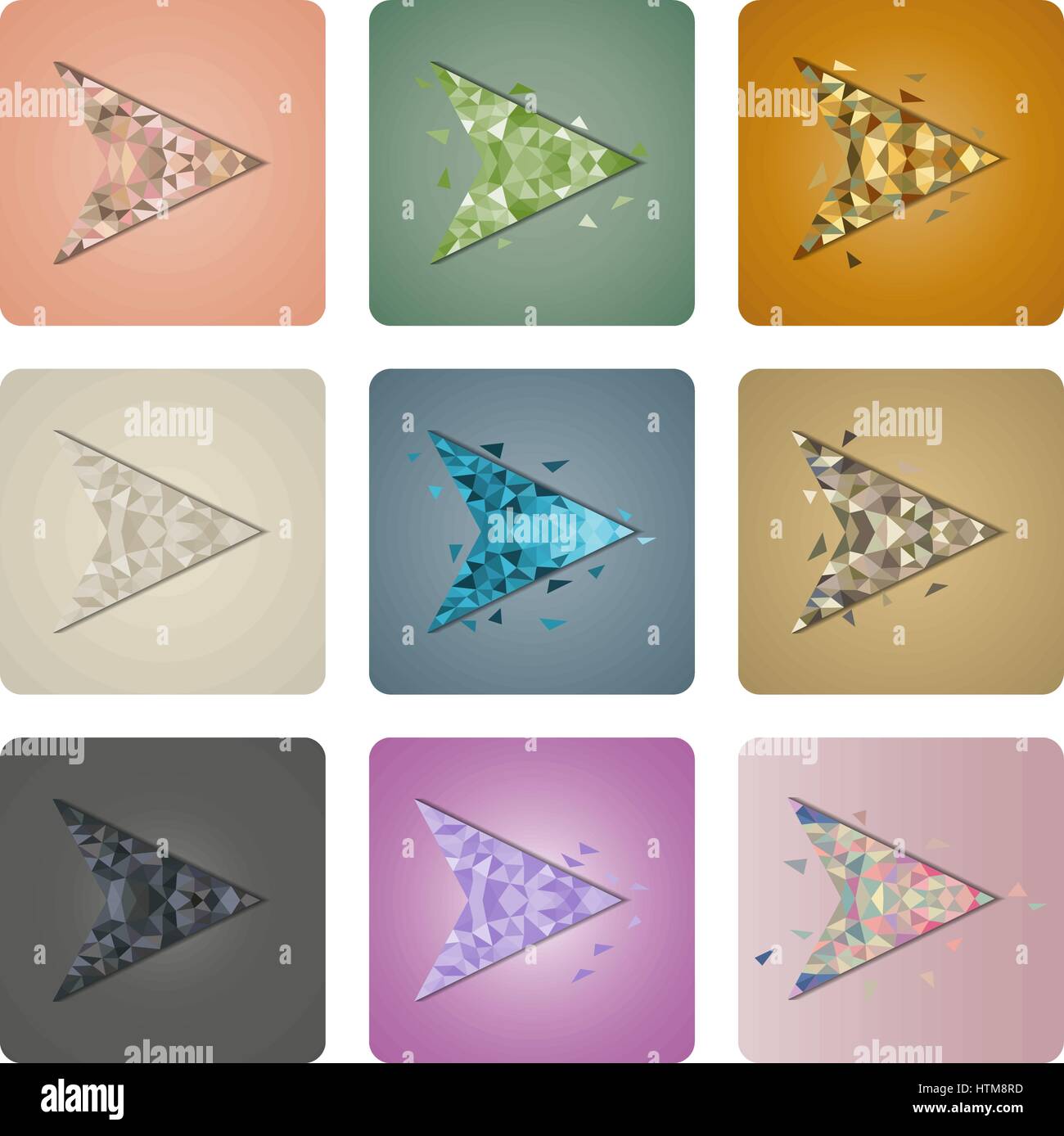 Insieme multicolore di cursori poligono di triangoli, illustrazione vettoriale. Illustrazione Vettoriale