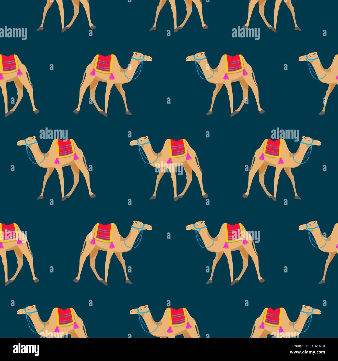 Camel cartoon vector seamless pattern sul blu. Illustrazione Vettoriale