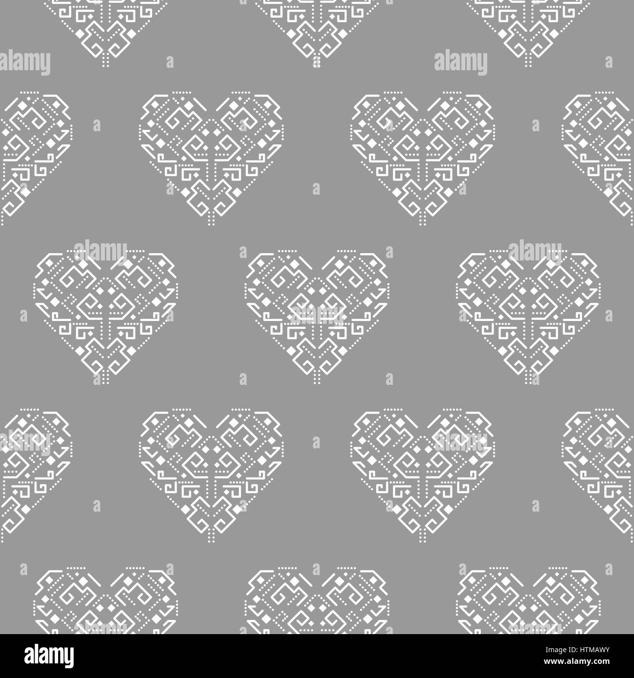 Tribal forma di cuore ornamento vettore seamless pattern. Illustrazione Vettoriale