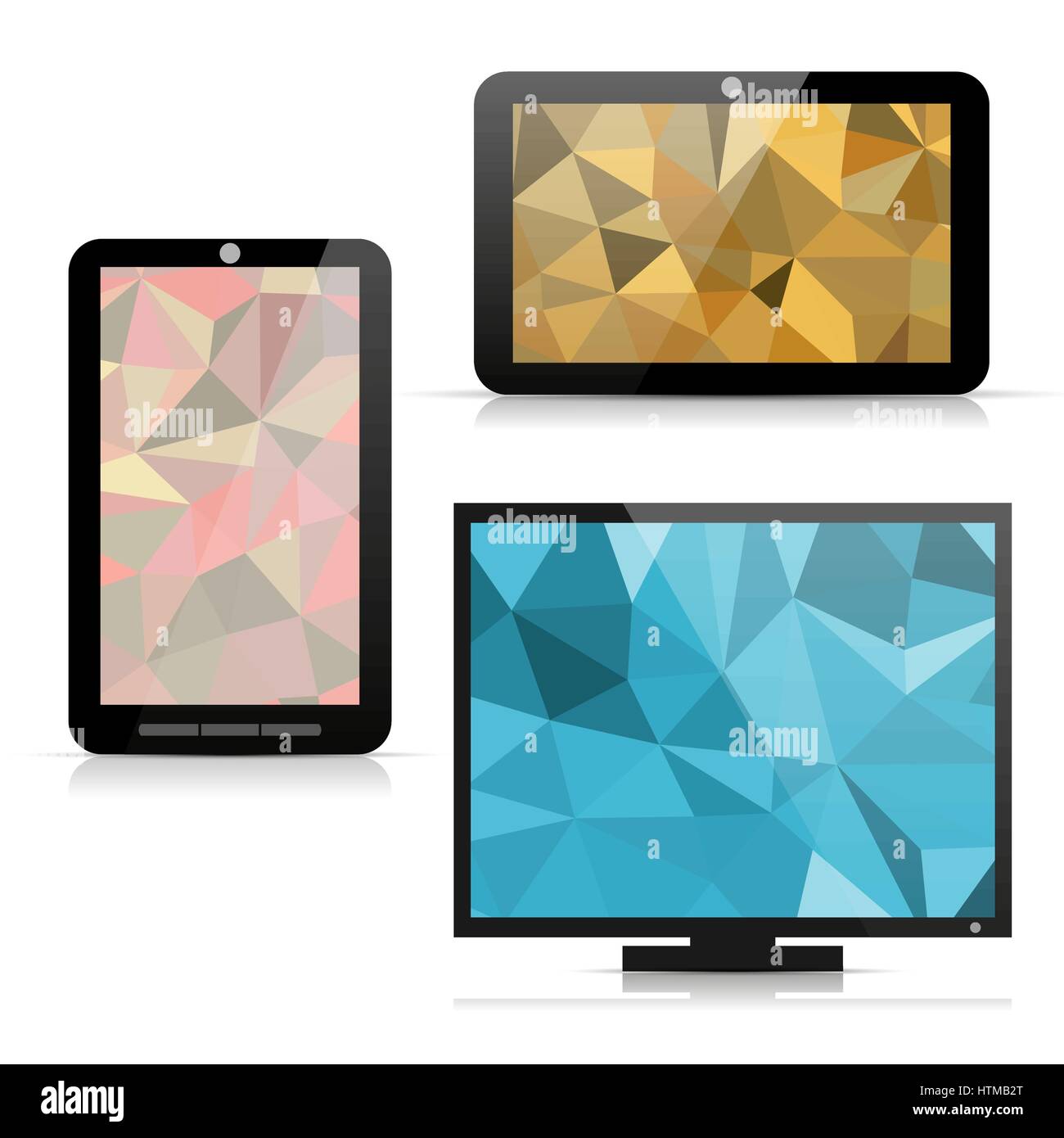 Dispositivi digitali con schermi poligonale, illustrazione vettoriale. Illustrazione Vettoriale