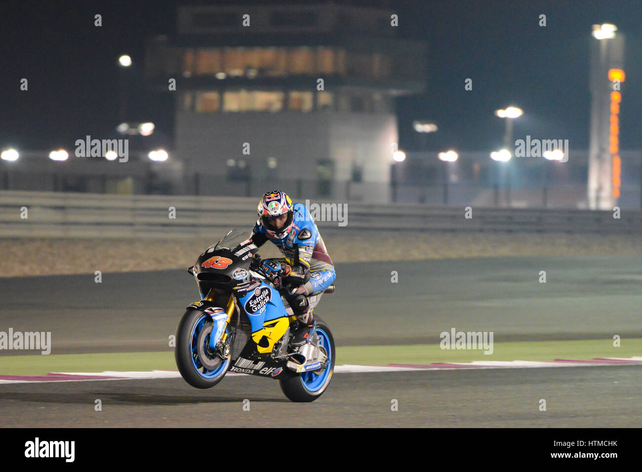 Xii Marzo 2017, circuito di Losail. Il Qatar Jack Miller che corre per la Honda fa un'impennata durante la giornata finale del Qatar MotoGP test invernali a Losail Foto Stock