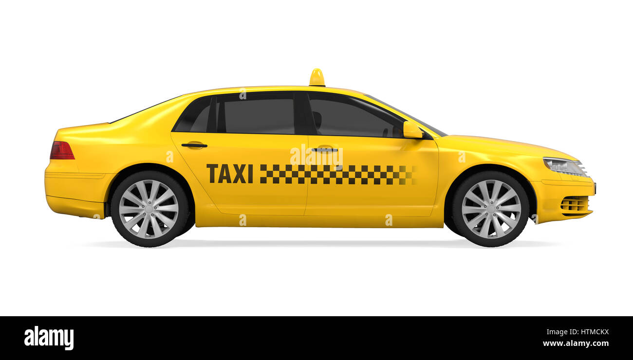 Yellow taxi isolati su sfondo bianco. 3D render Foto Stock