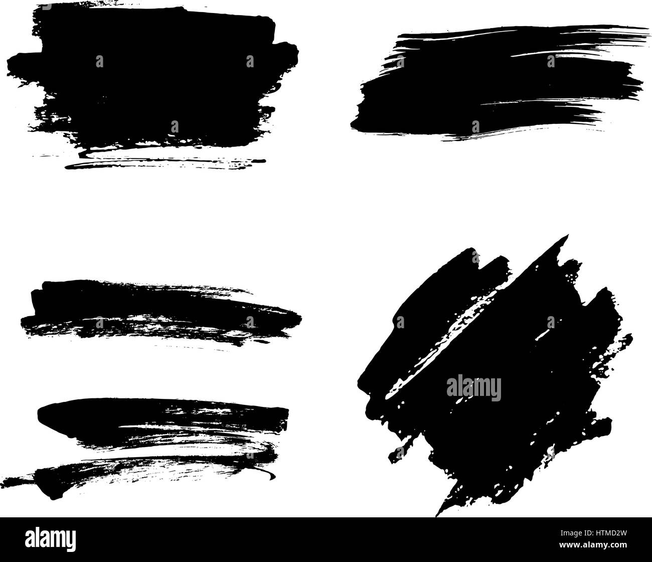 Set di vernice nero, inchiostro pennellate, spazzole, linee. Illustrazione Vettoriale