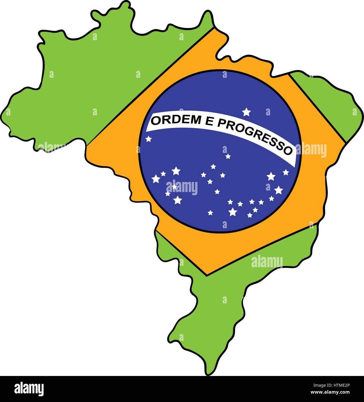 Mappa di Brasile e bandiera icona cartoon Illustrazione Vettoriale