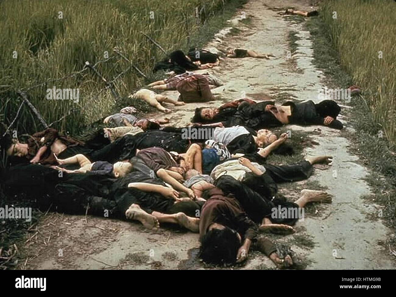 My Lai massacro, l'omicidio di massa di 347 504 cittadini inermi della Repubblica socialista del Vietnam (Vietnam del Sud), quasi interamente i civili e per la maggior parte donne e bambini, perpetrati da noi le forze dell esercito il 16 marzo 1968. Corpi di alcune delle vittime che giace lungo una strada. Foto Stock