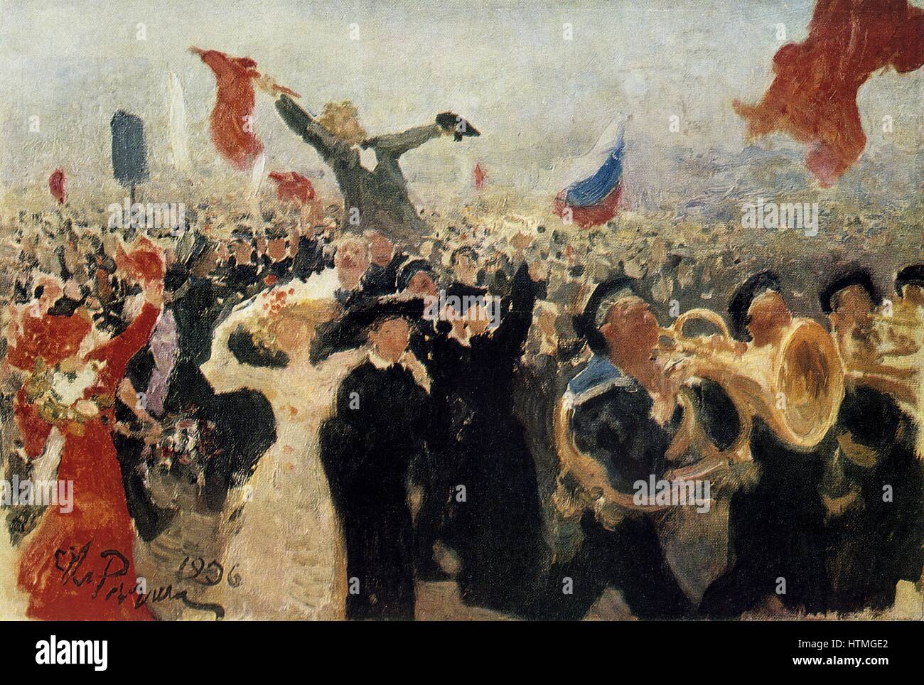 La dimostrazione del 17 ottobre 1905': reazione della folla a Nicholas II "manifesto sul miglioramento dello stato ordine" che ha promesso la libertà di religione, di parola, di riunione e di associazione e introduzione di universale suffragio maschile. L esultante mar Foto Stock