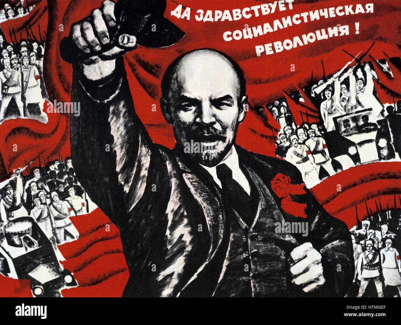 Rivoluzione Russa, ottobre 1917. Vladimir Ilyich Lenin (Ulyanov - 1870-1924) rivoluzionario russo. Non datata manifesto comunista. Foto Stock