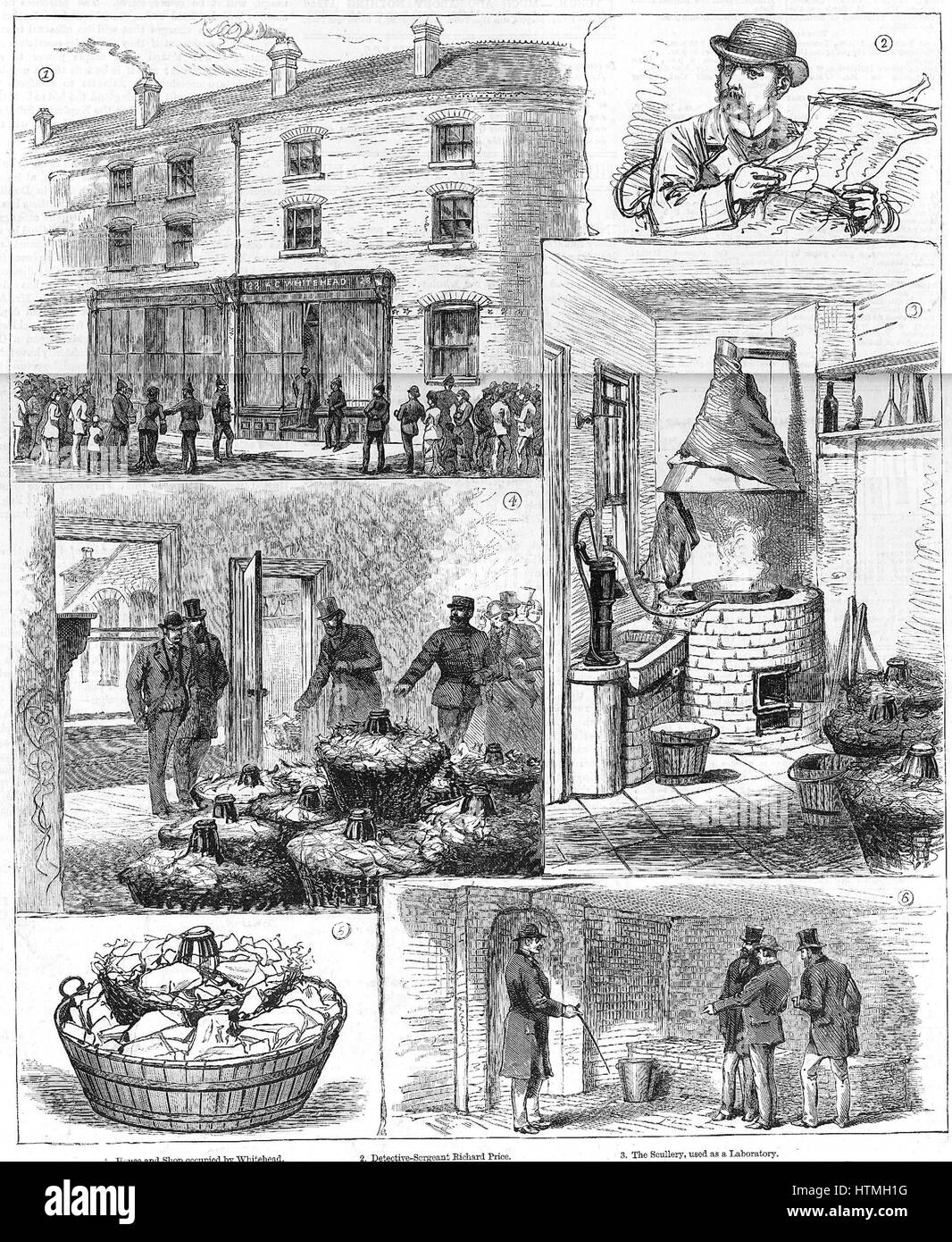 Esplosivi Fenian conspiracy, 1883: Polizia scoperta di nitro-glicerina la fabbrica in Ladywood distretto di Birmingham. Da 'l'Illustrated London News", 14 aprile 1883. Foto Stock