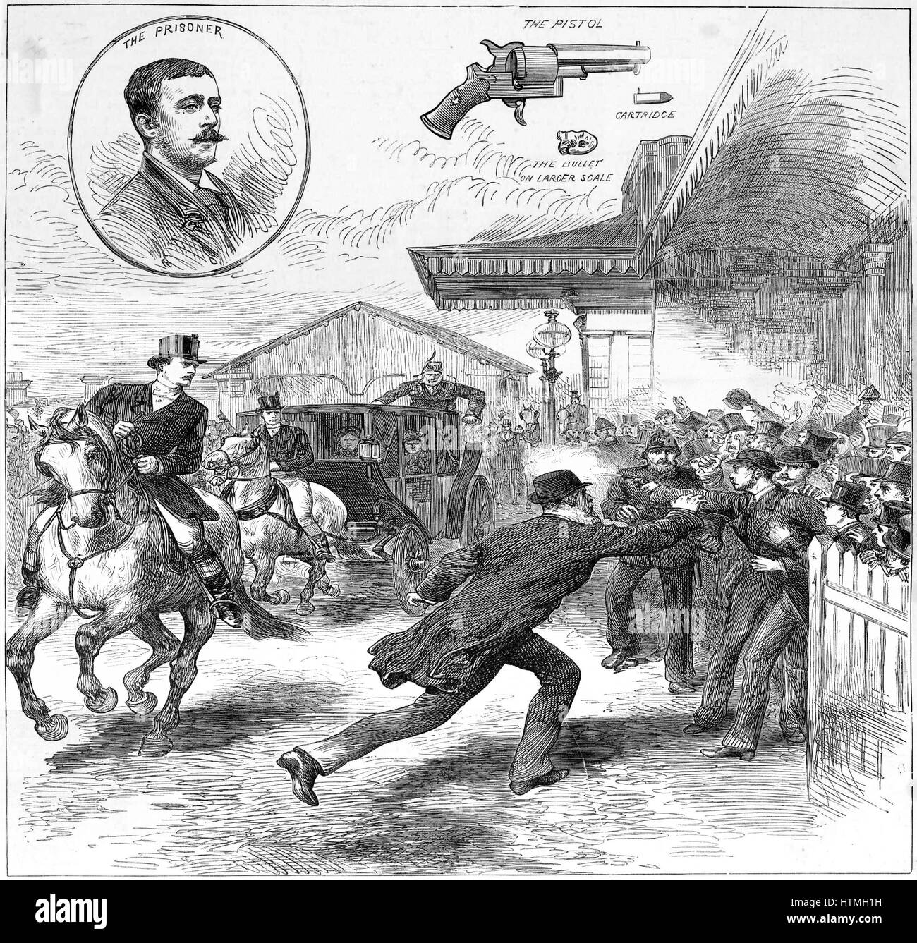 Roderick McClean tiro al Queen Victoria a Windsor stazione ferroviaria. Da 'l'Illustrated London News', 11 marzo 1882. Foto Stock