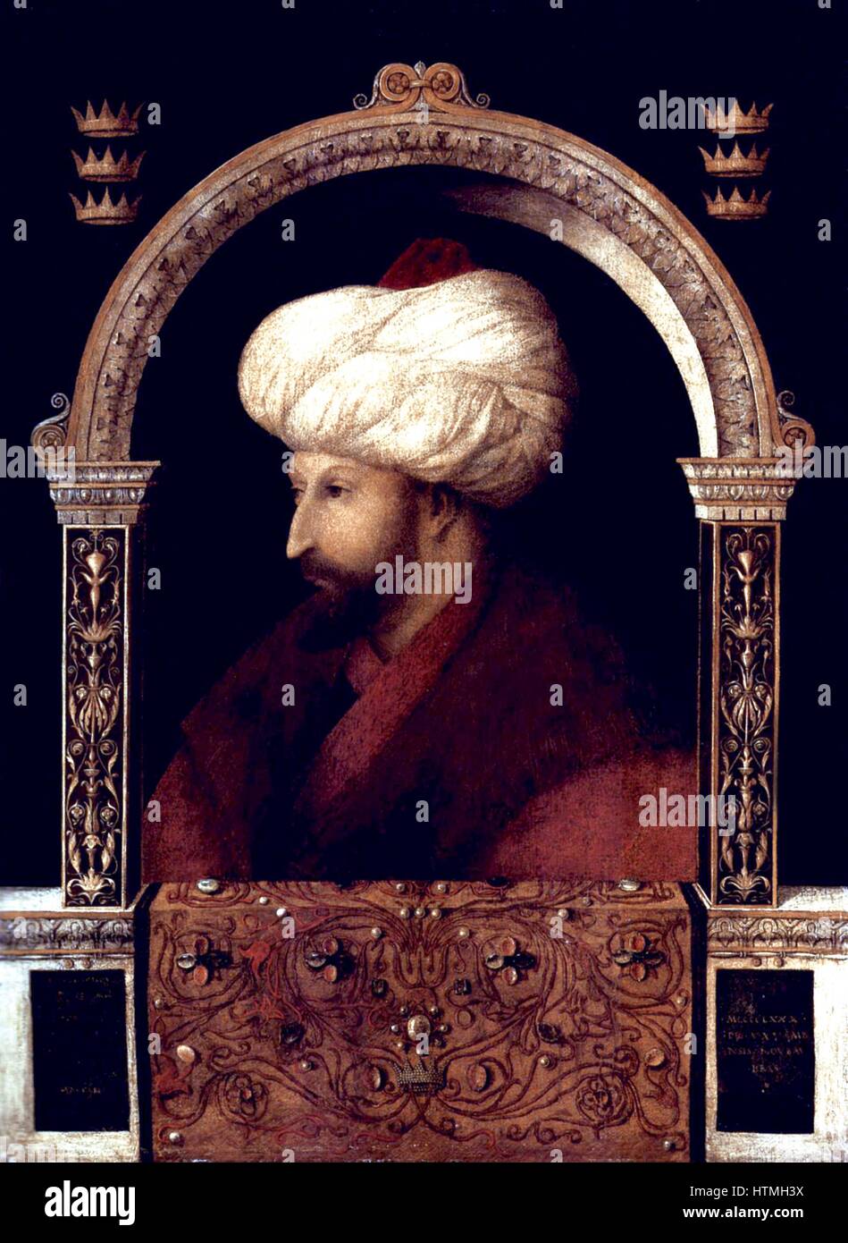 Suleiman I, (1494 - 1566) lungo-sultano regnante dell'Impero Ottomano, dal 1520 fino alla sua morte in 1566.Solimano il Magnifico marciando con esercito in Nakhichevan, estate 1554. Data 1561(1561) dipinto nel 1480 dipinto dal pittore veneziano Gentile Bellini (1429 - 1507) Foto Stock