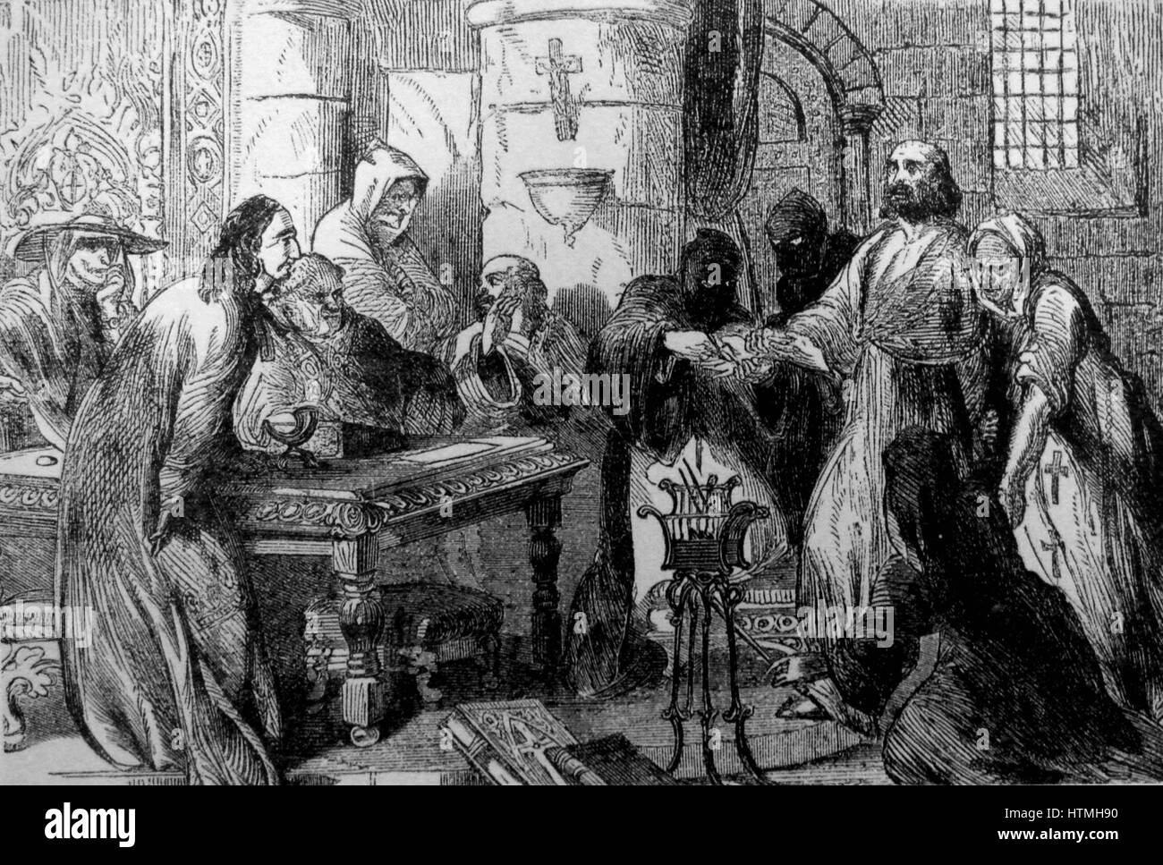 Giacomo di Molay (francese: Jacques de Molay) (c. 1240/1250 - Marzo 1314) ventitreesimo e ultimo Gran Maestro dei Cavalieri Templari, portando l'Ordine dal 1292 fino alla fine è stato disciolto per ordine di papa Clemente V nel 1312. Foto Stock