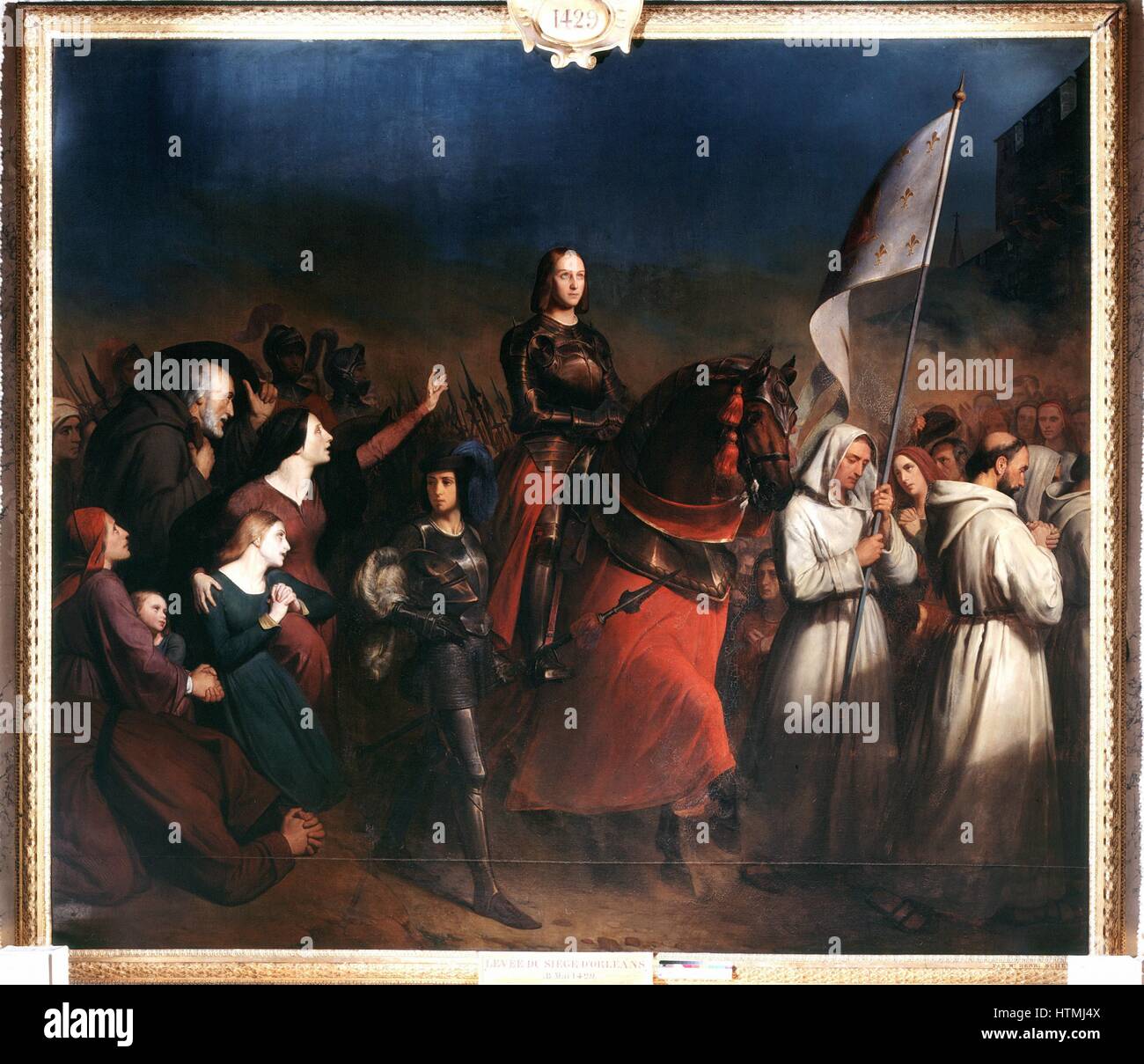 "Giovanna d Arco è entrata in Orleans, serata della liberazione della città, 8 maggio 1429". St Joan (c)1412-31 cameriera di Orleans, patriota francese e martire, montato e in armatura completa. Henry Sheffer (1798-1862) francese. La pittura. Olio su tela. Versailles. Foto Stock