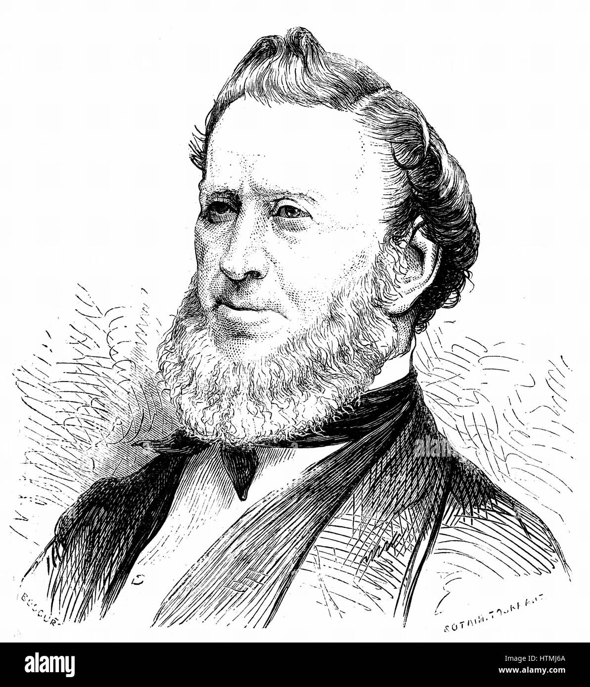 La Brigham Young (1801-77) americana leader mormone. Fondatore di Salt Lake City. Sono morti di colera morbus. Incisione su legno, Parigi 1877. Foto Stock
