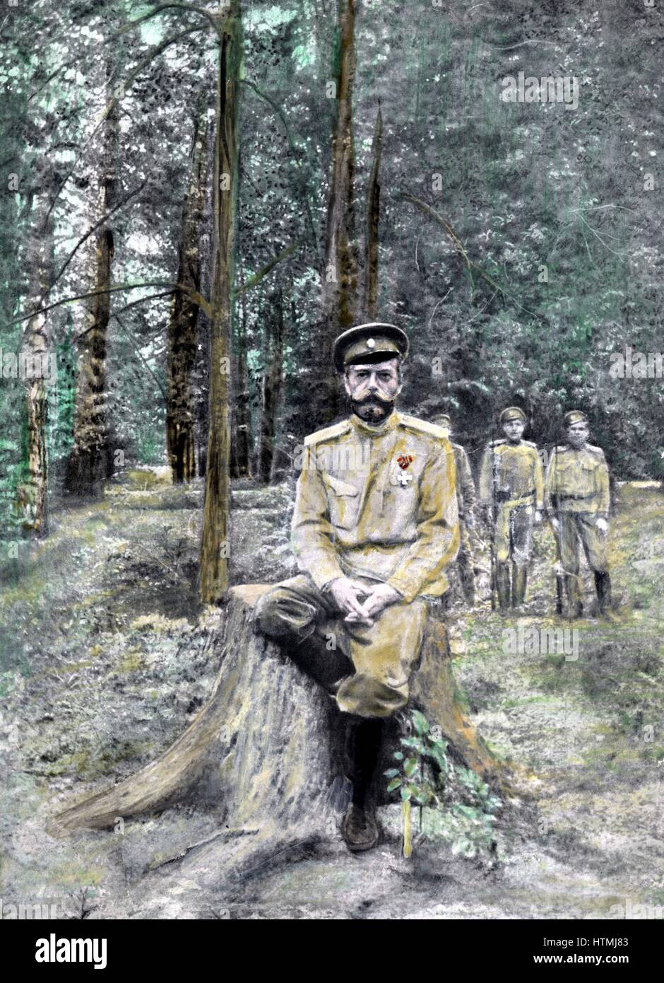 Nicholas II (1868-1918) l'imperatore di Russia a partire dal 1894, in esilio nel 1917. Dopo il canto-fotografia oscurata. Mezzitoni Foto Stock