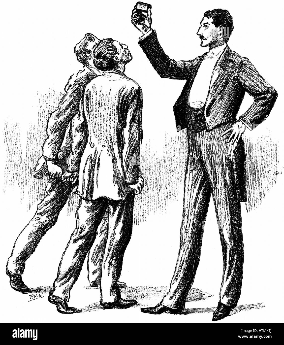 Mostra di ipnosi data dal medico irlandese utilizzando lo pseudonimo di 'Dr Stanley' all'Hotel Metropole, Londra, sotto gli auspici dei membri della professione medica. Hypnotised soggetti attratti da una scatola di fiammiferi. Da 'l'Illustrated London News' 1891. Charcot utilizzati metodi di Foto Stock