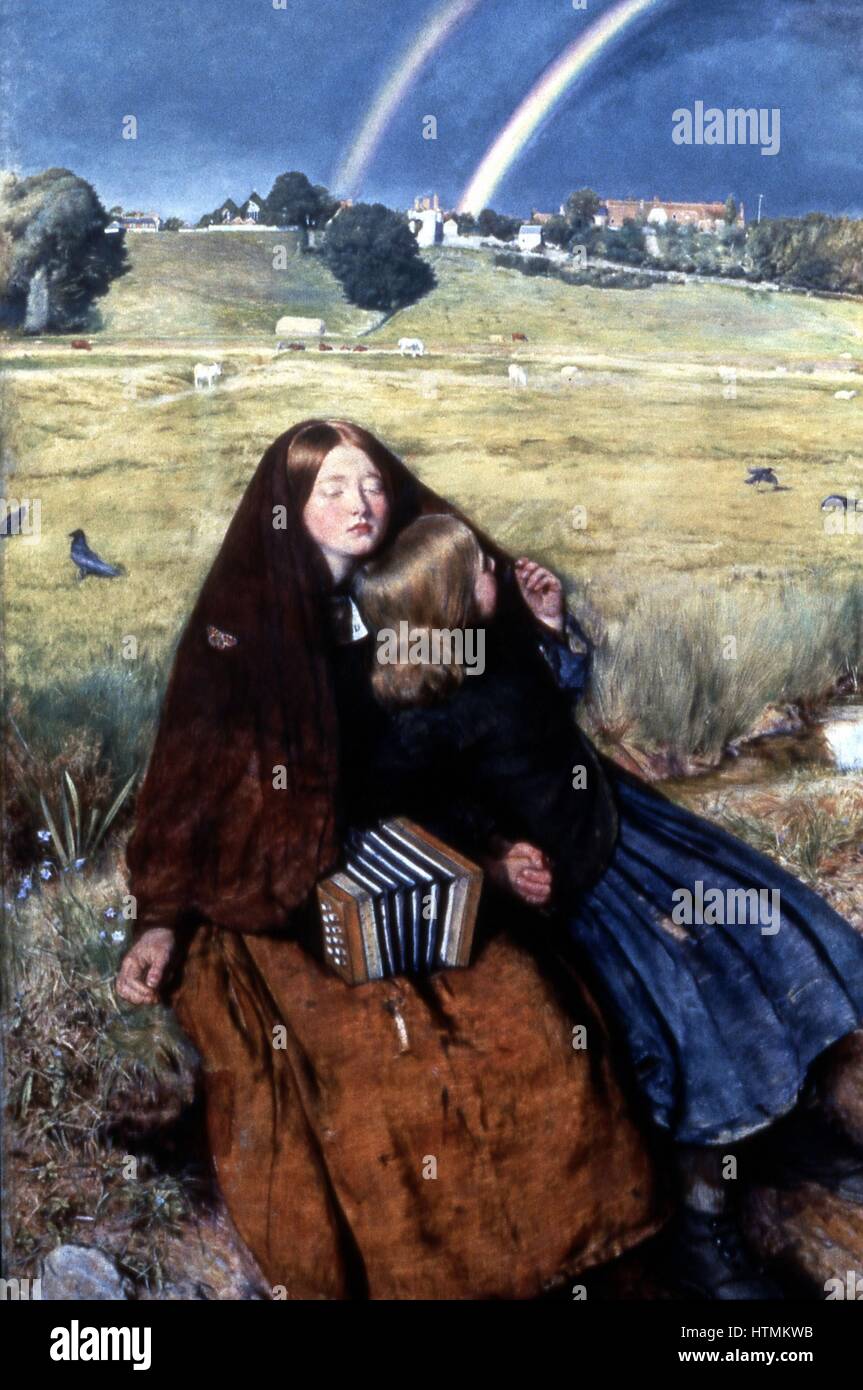 John Everett Millais (1829-1896) artista inglese. Membro fondatore di Pre-Raphaelite Fraternità. La bambina non vedente. 1856. Olio su tela. Birmingham City Musei e galleria d'arte, Inghilterra. Due ragazze mendicante, l'anziano di un cieco e la concertina che lei utilizza per essere Foto Stock