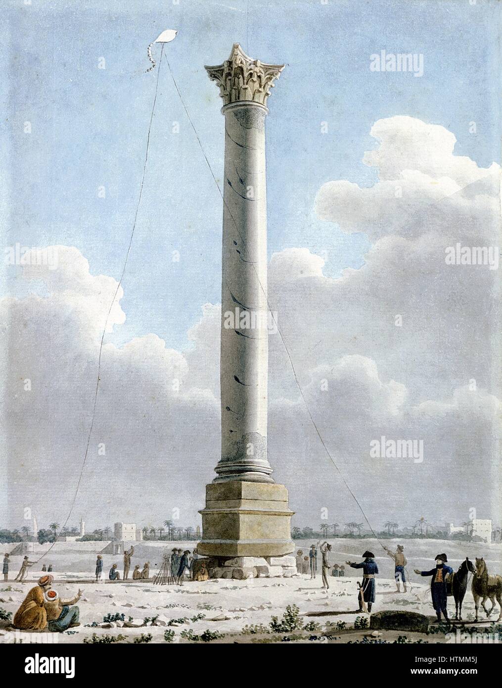 Vivant Denon 'Pompeo la colonna, Alessandria 1798'. Soldati francesi la visualizzazione colonna. Gli uomini aquilone volante. Acquerello. Searight raccolta, il Victoria and Albert Museum di Londra Foto Stock