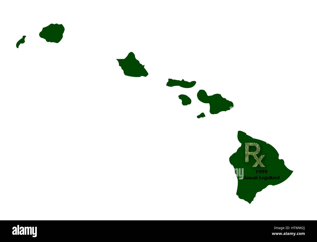 Mappa dello stato delle Hawaii che illustra quando la marijuana medica è stato legalizzato. Foto Stock