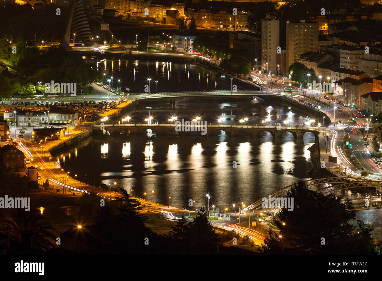 Pontevedra capitale a notte. Foto Stock