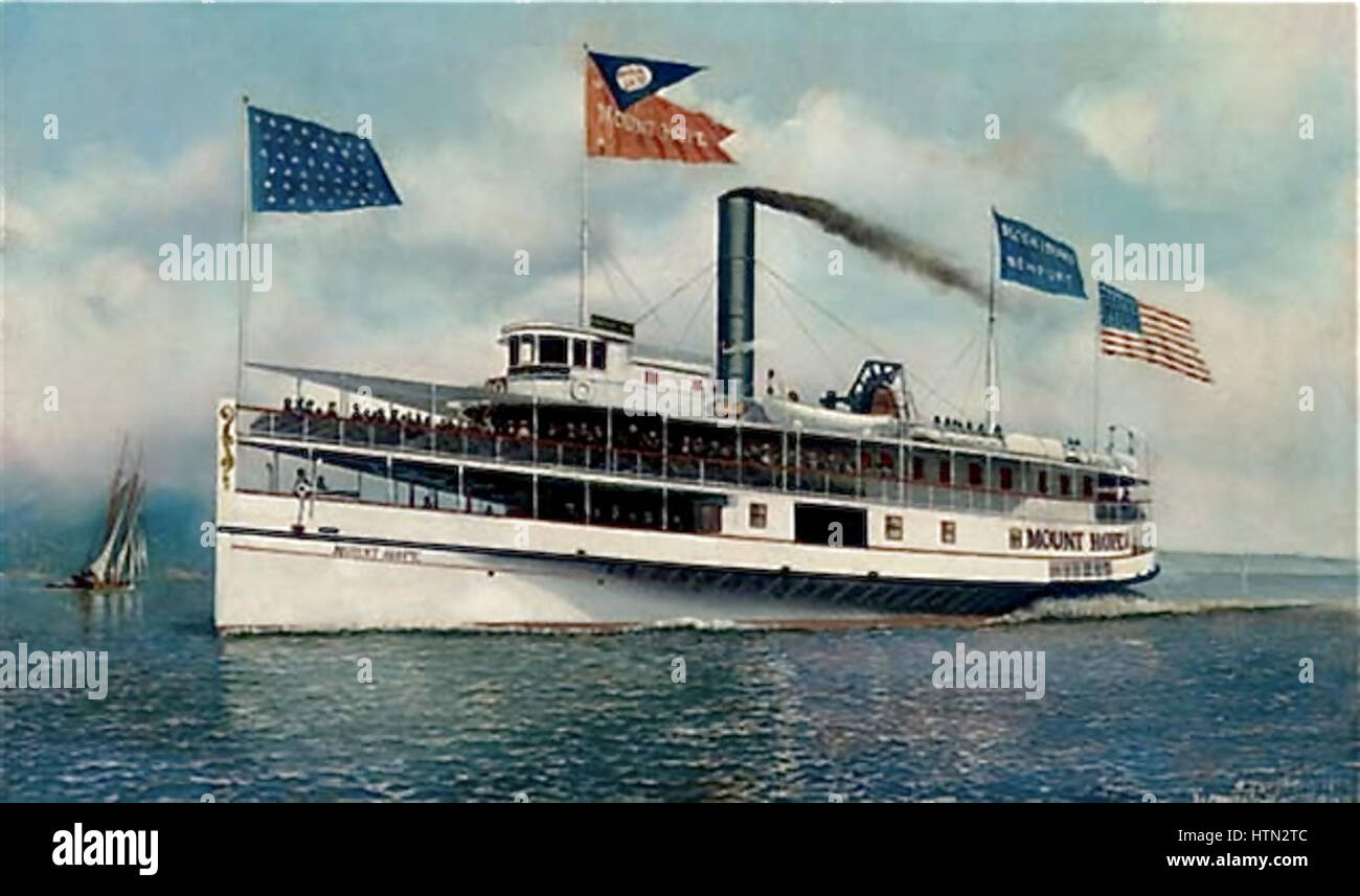 Il Mount Hope era un battello a vapore dei primi anni del XIX secolo che serviva come parte vitale del trasporto fluviale. Il suo design rappresenta l'innovazione industriale del tempo e il suo ruolo nell'avanzamento dei viaggi lungo i fiumi americani. Foto Stock