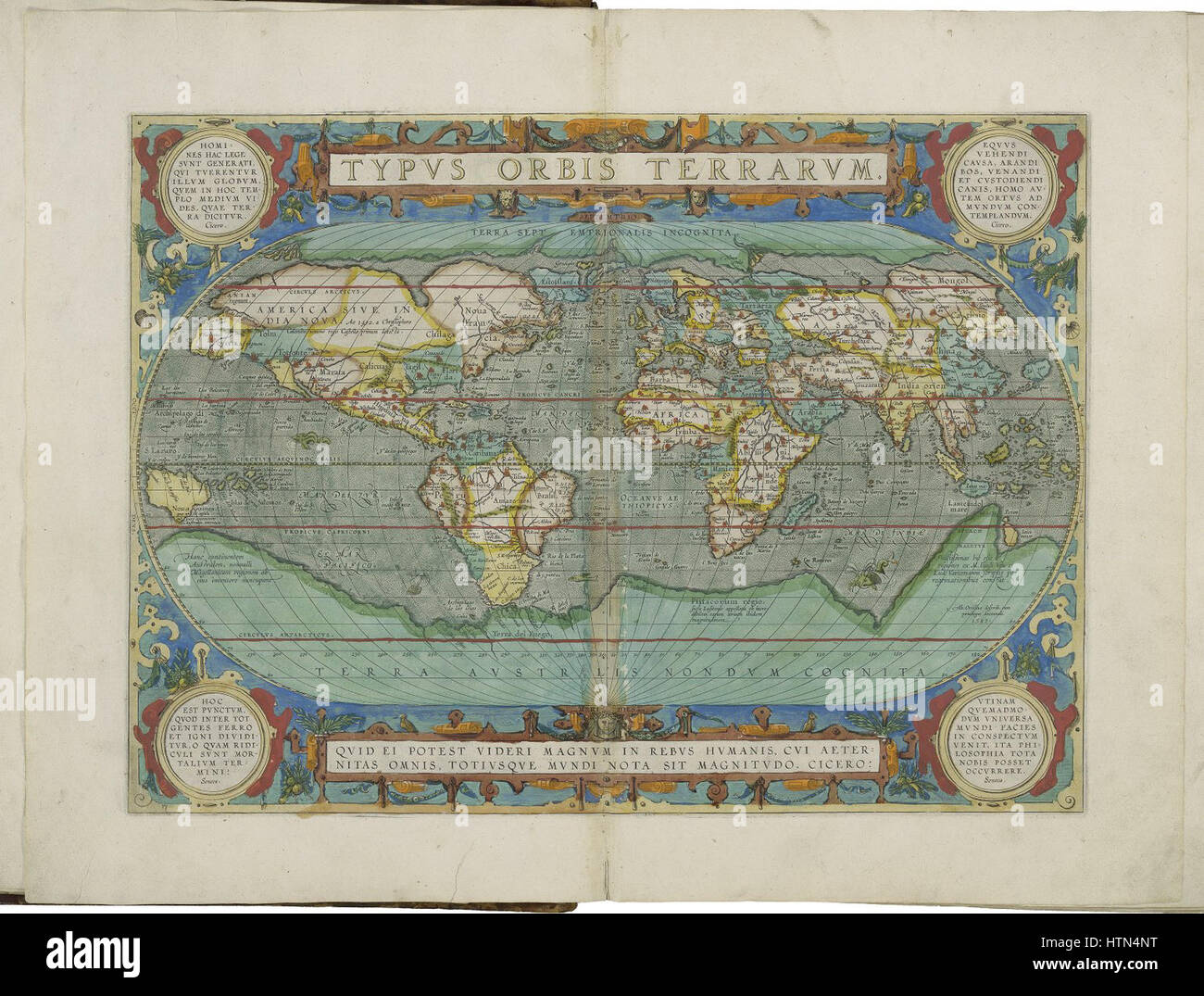 Mappa del mondo da Abraham Ortelius Foto Stock