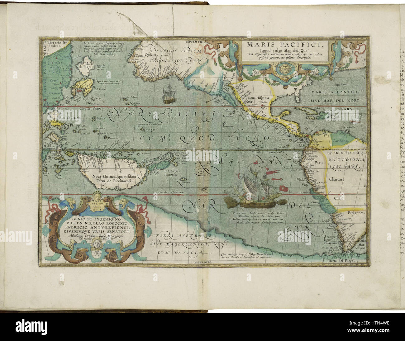 Mappa dell'Oceano Pacifico da Abraham Ortelius Foto Stock