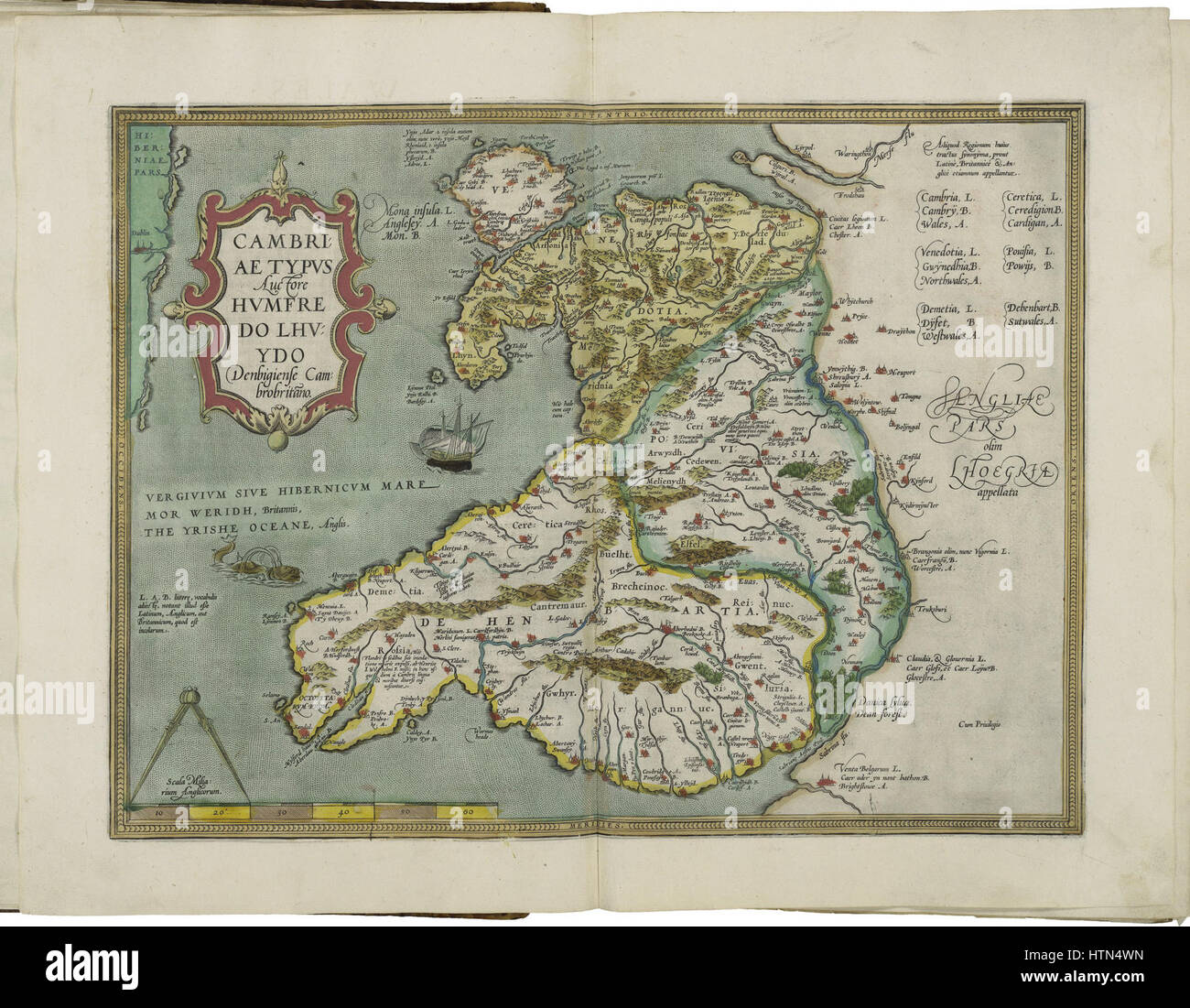 Mappa di Galles da Abraham Ortelius Foto Stock