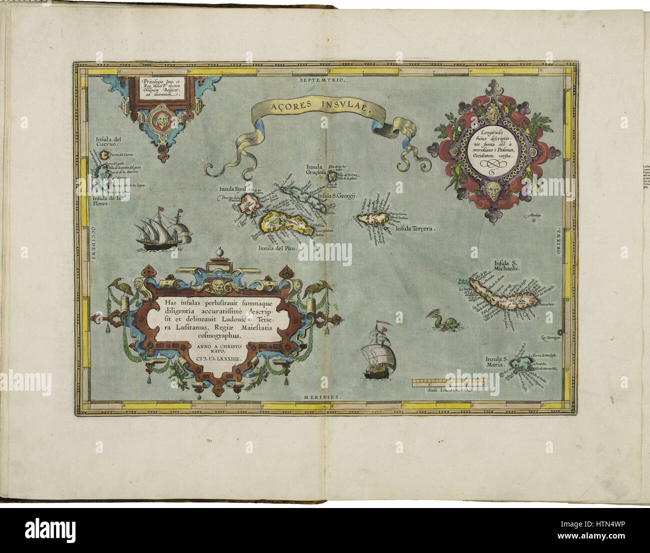 Mappa delle Isole Azore da Abraham Ortelius Foto Stock