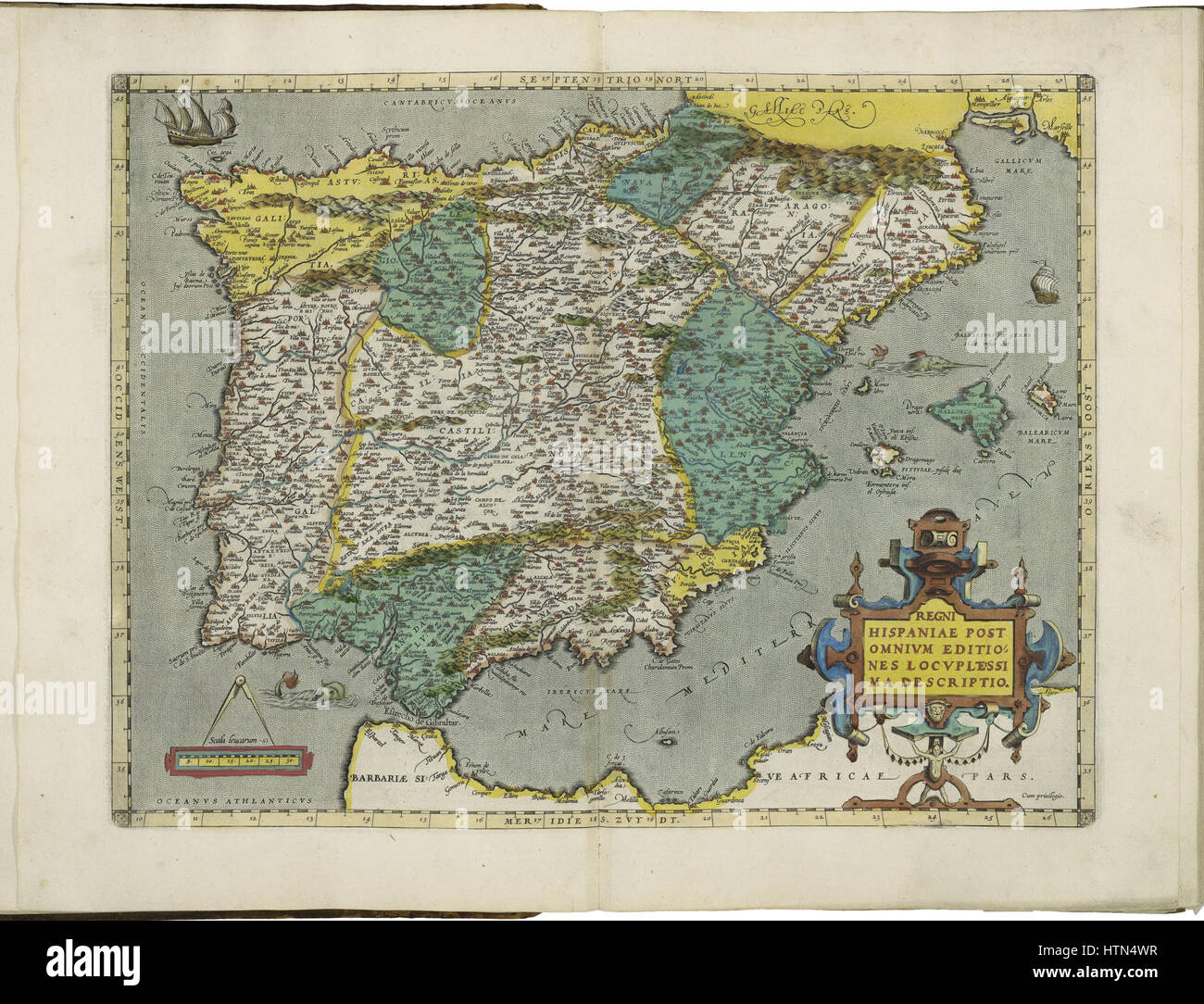 Mappa di Spagna da Abraham Ortelius Foto Stock