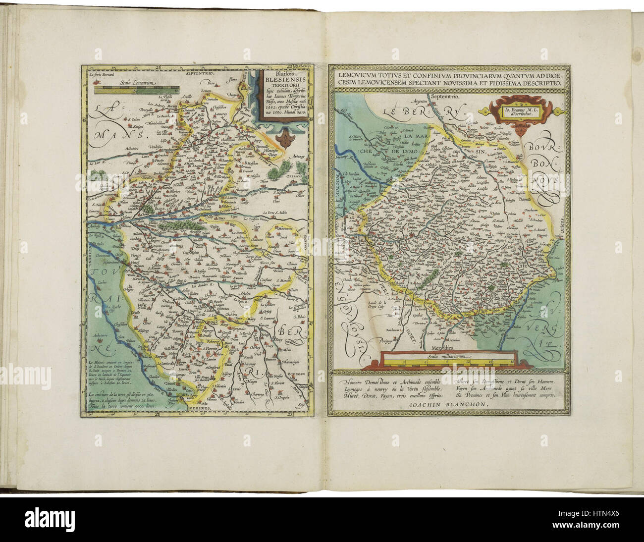 Mappe della regione di Blois e del Limousin da Abraham Ortelius Foto Stock