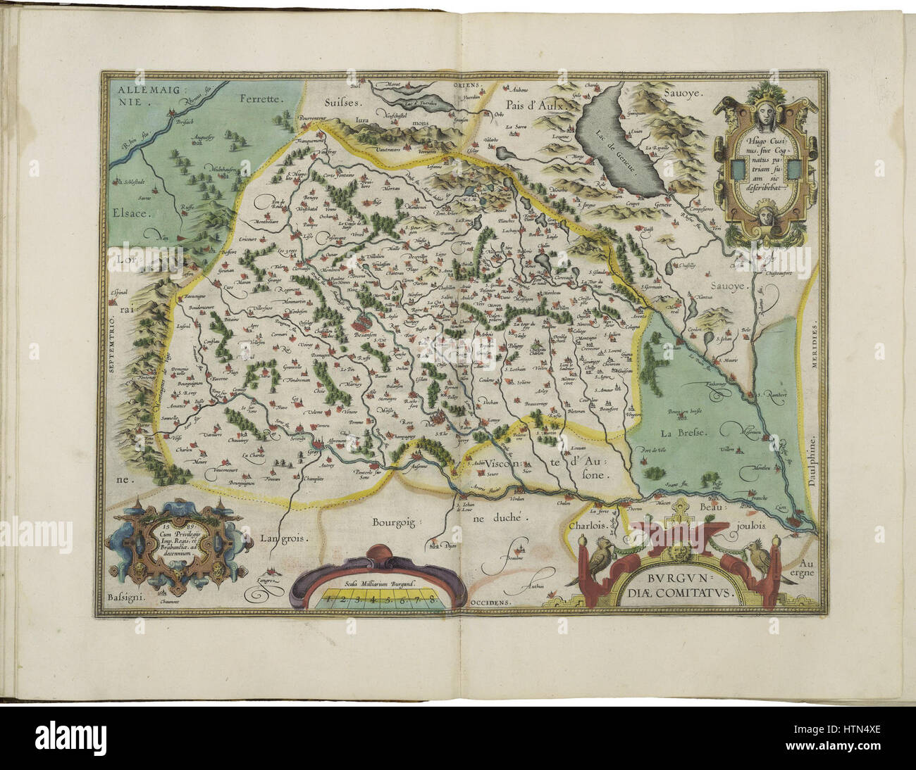 Mappa della contea di Borgogna da Abraham Ortelius Foto Stock