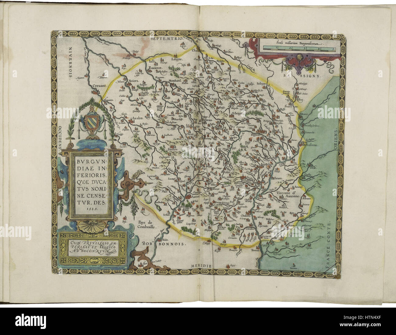 Mappa del Ducato di Borgogna da Abraham Ortelius Foto Stock