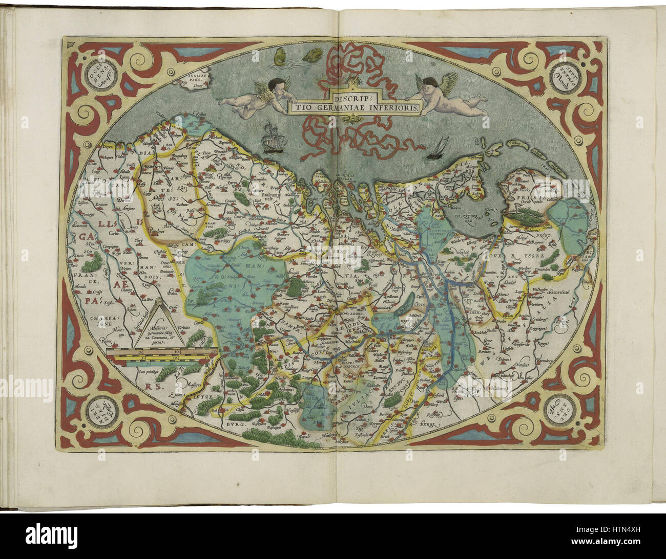 Mappa di Paesi Bassi da Abraham Ortelius Foto Stock