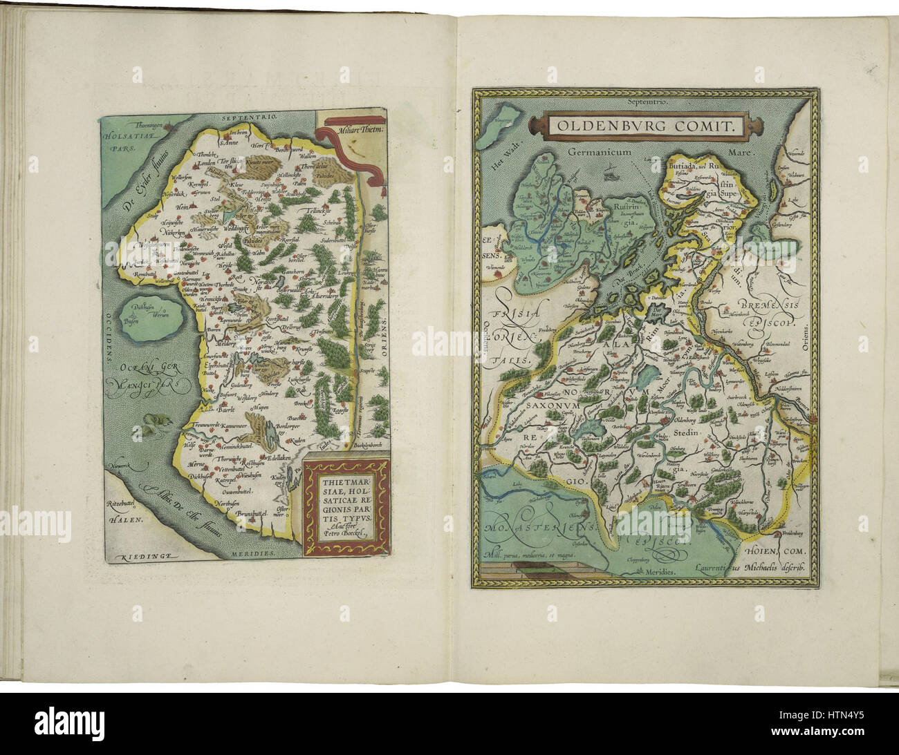 Mappe di Dietmarsh e di Oldenburg da Abraham Ortelius Foto Stock
