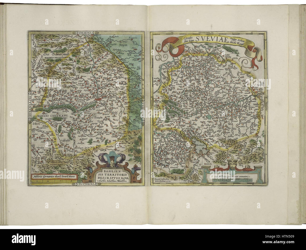 Mappe del territorio della città di Basilea e del cerchio sveva da Abraham Ortelius Foto Stock