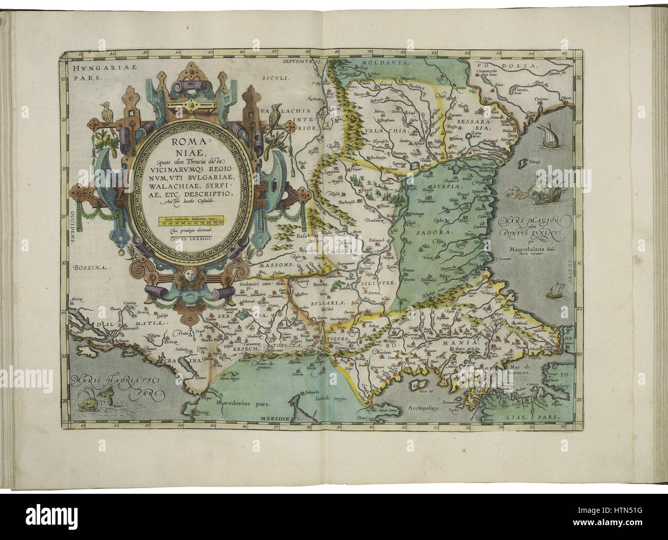 Mappa di Romania da Abraham Ortelius Foto Stock